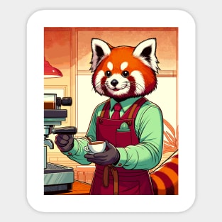 70s redpanda barista making a coffee Sticker